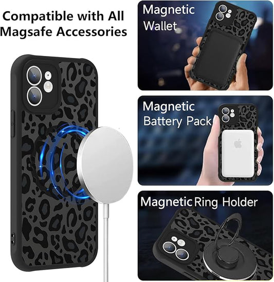 KANGHAR Case for iPhone 12 Phone Case [Compatible with Magsafe] Leopard Printed Pattern Cute Cheetah Protective Magnetic Case for Girls Women Men 6.1"