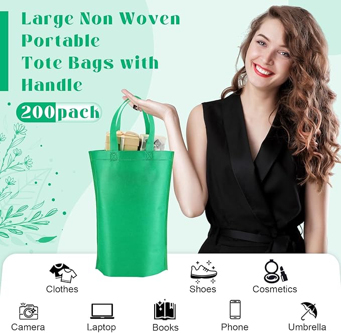 Windyun Reusable Grocery Bags Large Non Woven Shopping Bags with Handle Foldable Portable Tote Carryall Bulk 11.8x6x13.8 Inch