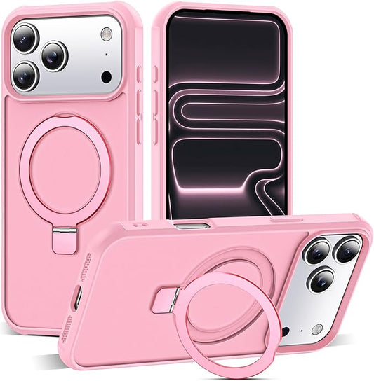 Compatible with iPhone 17 Pro Max Case with Invisible Magnetic O-Ring Stand Military-Grade Translucent Case for iPhone 17 ProMax 6.9" [Compatible with Mag-Safe][Great Grip Feeling], Pink