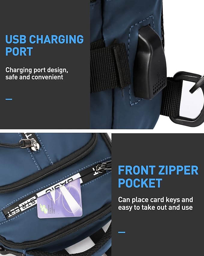 Blue Sling Crossbody Backpack Shoulder Messenger Bag for Men, Mini Anti Theft One Strap Motorcycle Backpack Sling Tactical Chest Bag for Hiking Walking Biking Travel Cycling