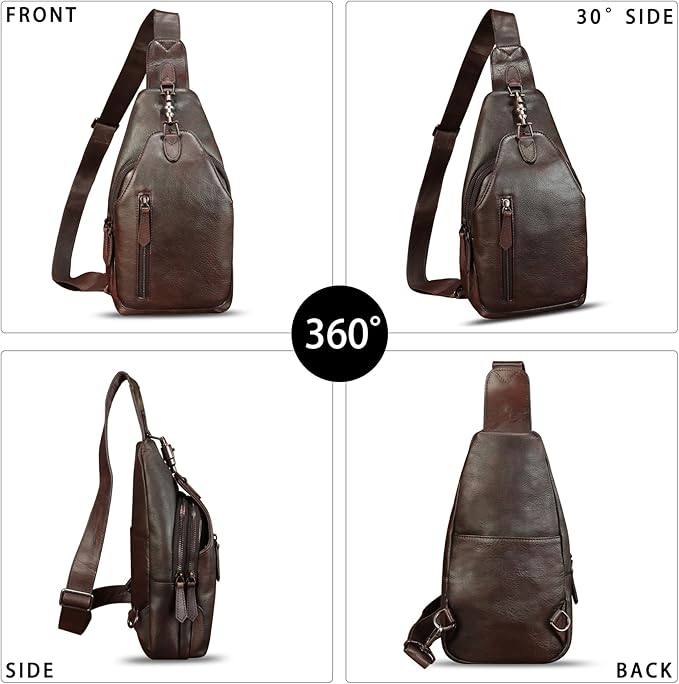 Genuine Leather Silng Bag for Women and Men Real Leather Sling Backpack Shoulder Crossbody Bag Chest Purses