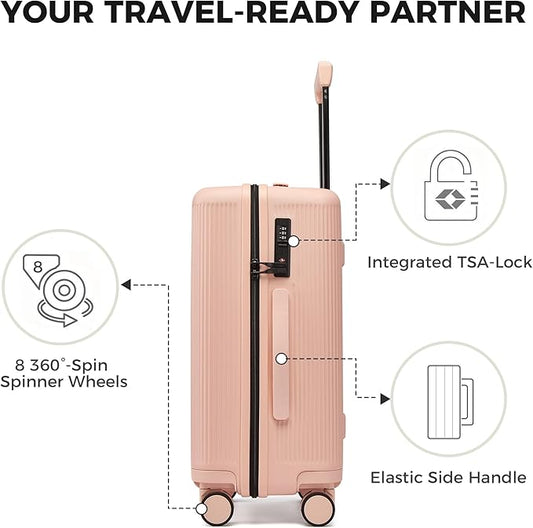 20 Inch Carry On Luggage, Hardside Lightweight Spinner Suitcase with TSA Lock, 22x14x9 Airline Approved Hard Shell Travel Suitcase with Wheels, Scratch Resistant (Pink, 20 Inch)