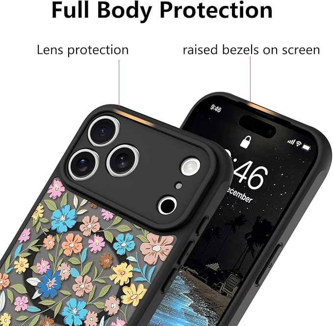 KANGHAR Case Compatible with iPhone 17 Pro Max Flower Pattern [Compatible with Magsafe] Cute Colorful Blooming Florals Protective Magnetic Case for Girls Women 6.9"