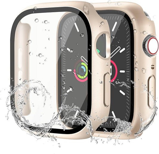 Waterproof Case for Apple Watch Series SE2 SE 6 5 4 44mm, Built-in Screen Protector with Tempered Glass [Touch Sensitive] Cover for iWatch S6/S5/S4/SE 44mm, Rose Gold