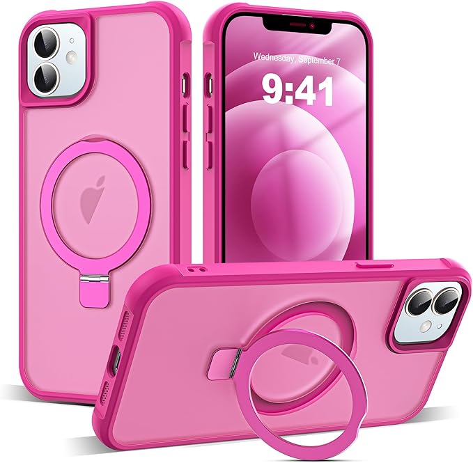 Compatible with iPhone 12 Case & iPhone 12 Pro Case with Invisible Magnetic O-Ring Stand Translucent Phone Cases 6.1" [Compatible with Mag-Safe][Great Grip Feeling], Rose