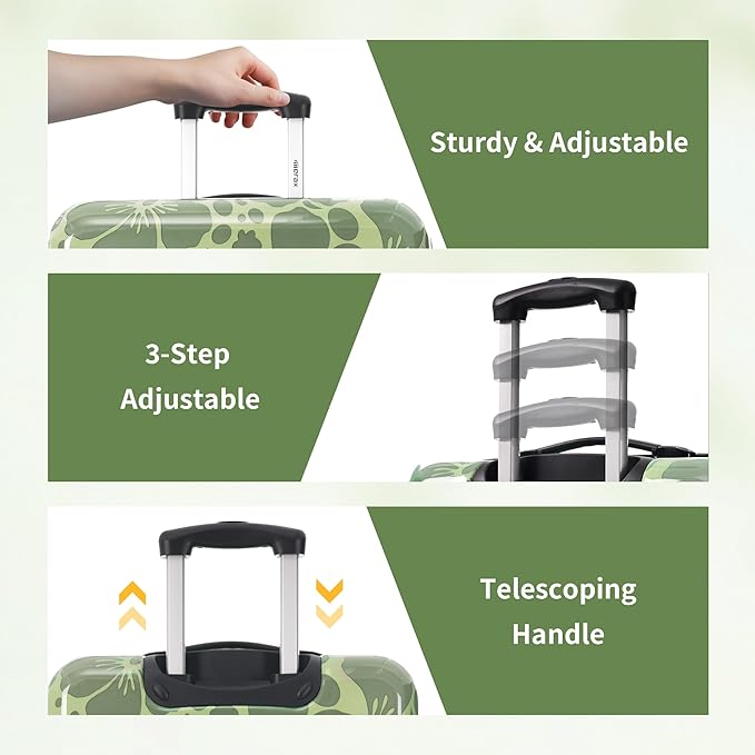 Merax Luggage Sets 3 Piece, Hardside Suitcase Set with Spinner Wheels, Lightweight Printing Luggage Carry on,20+24+28 IN,Green