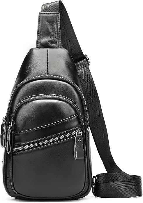 Genuine Leather Sling Bags for Men Crossbody Purse Vintage Small Messenger Shoulder Bag for Phone Side Chest Daypack Bag