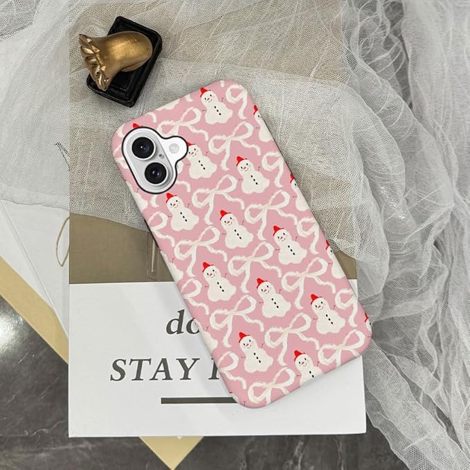DAIZAG Case Compatible with for iPhone 16,Christmas Snowman Pink Bow Phone Case for iPhone 16 for Girl Women Boy Men