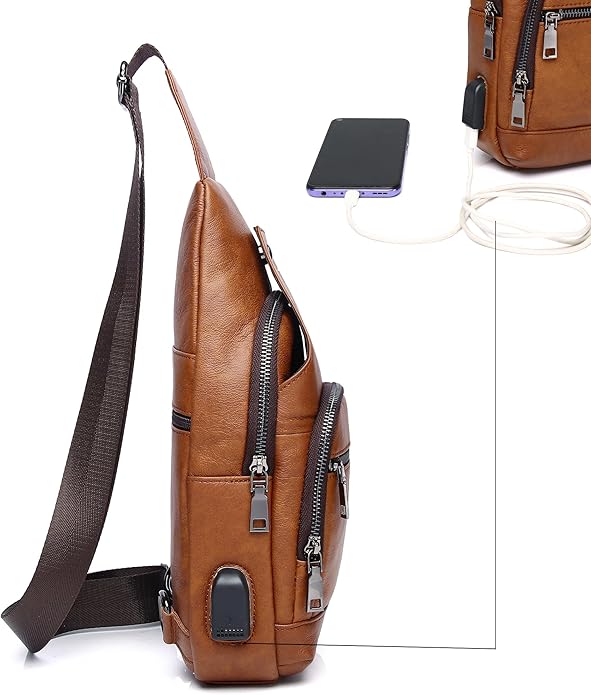 LUKZIJAES Genuine Leather Sling Bag for Men