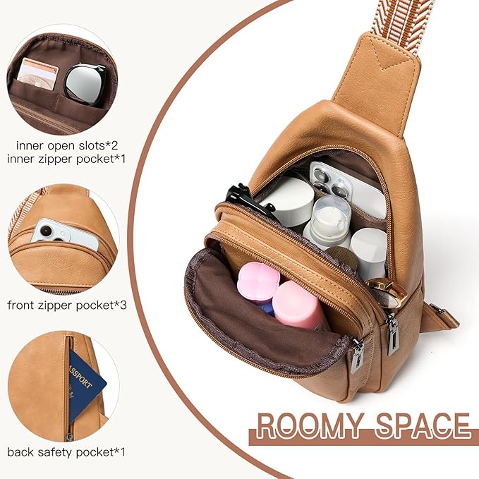 7L Sling Bag for Women Men Vegan Leather Crossbody Bags Fanny Pack Purse Backpack Over Shoulder Bag Travel Anti Theft