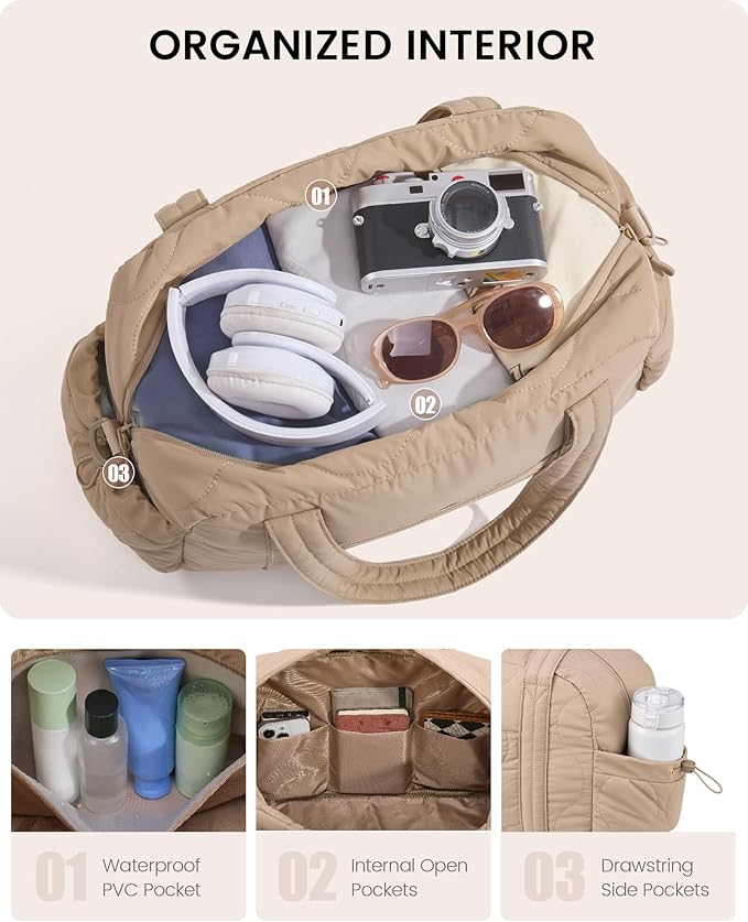 LOVEVOOK Gym Bag for Women, Puffer Travel Duffle Bag with Wet Pocket, Lightweight Carry On Bag Weekender Overnight Bag with Toiletry Bag, Multiple Pockets Personal Item Travel Bag for Airplanes