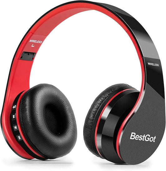 Kids Headphones Bluetooth, BT6002 Wireless Headphones for Kids Child Volume Limited 85/110dB for School Foldable Headset for 60 Hours PC/Phone/Tablets/TV (Black/Red)
