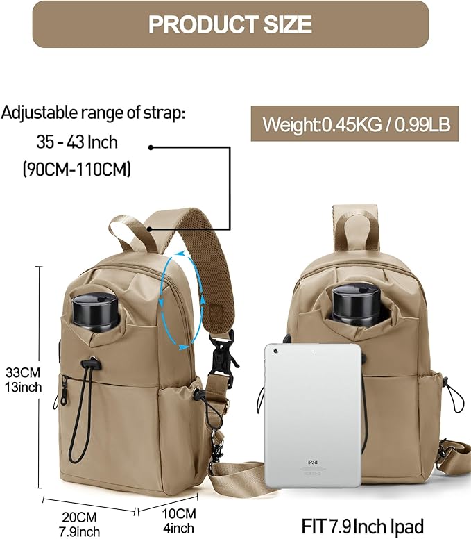Sling Backpack bag for Men Khaki, Tactical BackpackSmall One Strap Daypack, Mini Anti-Theft Cross Body Motorcycle Chest Bags, Satchel Bag for Casual Travel Hiking Outdoor Sports Gym