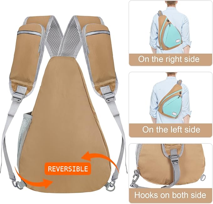 ZOMAKE Sling Bag,Small Crossbody Sling Backpack,Water Resistant Shoulder Daypack for Travel,Anti Thief Chest Bag for Hiking(Brown,Cyan)