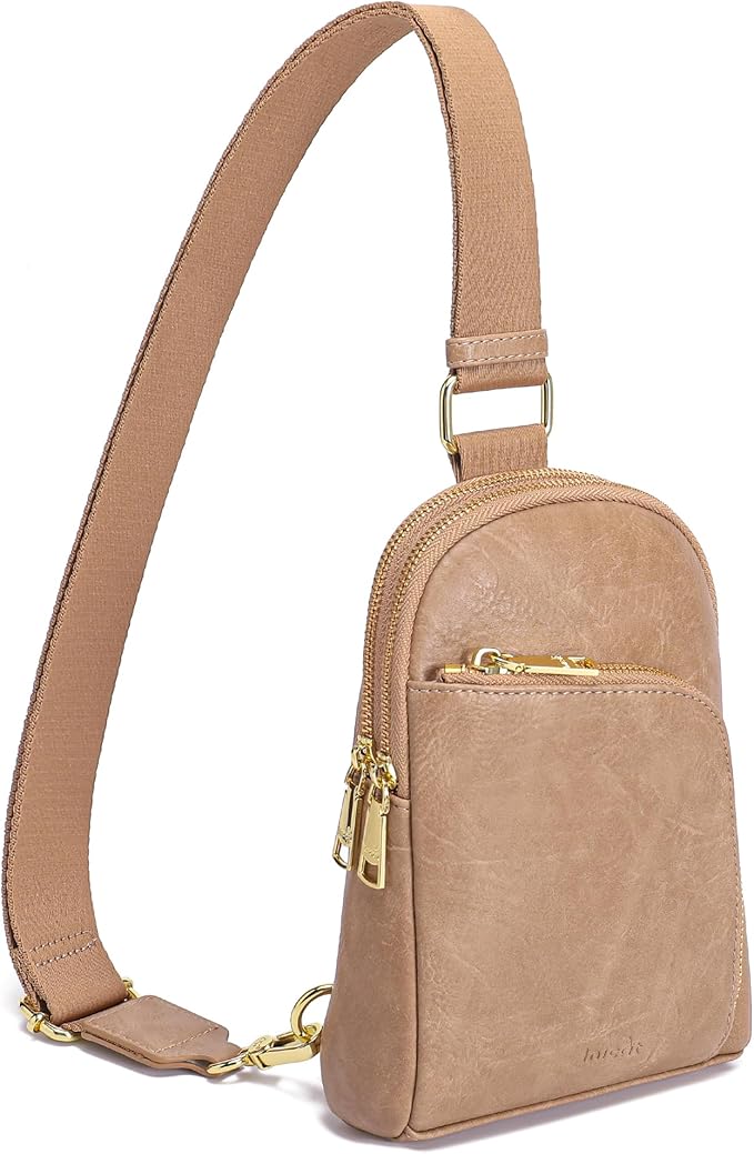 INICAT RFID Blocking Sling Bag Leather Crossbody Bags for Women Fanny Pack Cross Body for Woman Chest Bag for Travel 1.9L