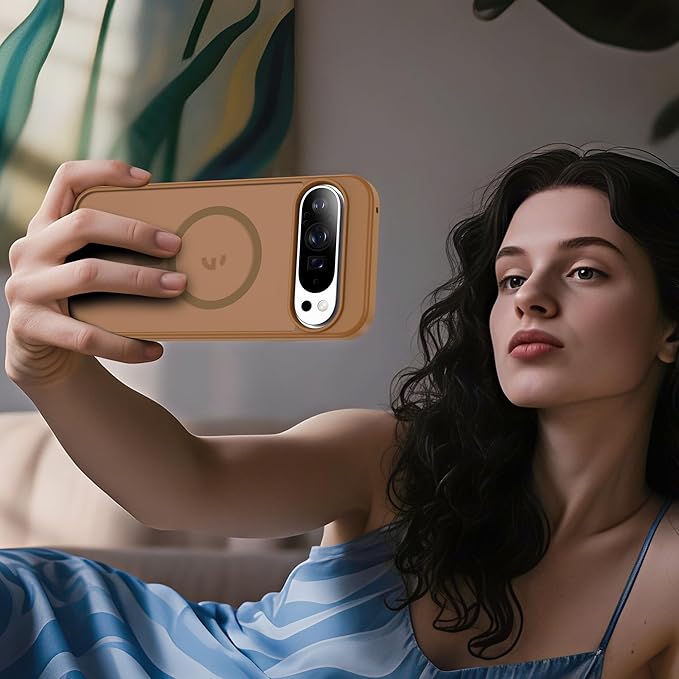 Compatible with Google Pixel 9 Pro XL Case with Magnetic [Compatible with Mag-Safe][Military Grade Drop Protection] Slim Translucent Matte Phone Case with Anti-Fingerprint Tech, Brown