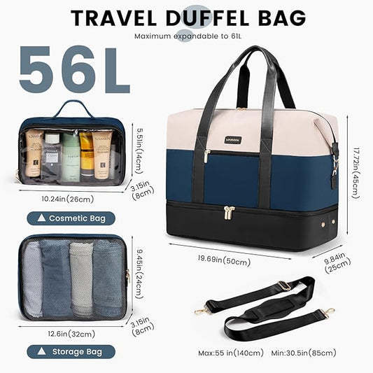LOVEVOOK Weekender Bag, Large Travel Duffel Bag for Women with 2 Packing Cubes, Carry on Overnight Bag with Shoe Compartment, Mom Hospital Bags for Labor and Delivery