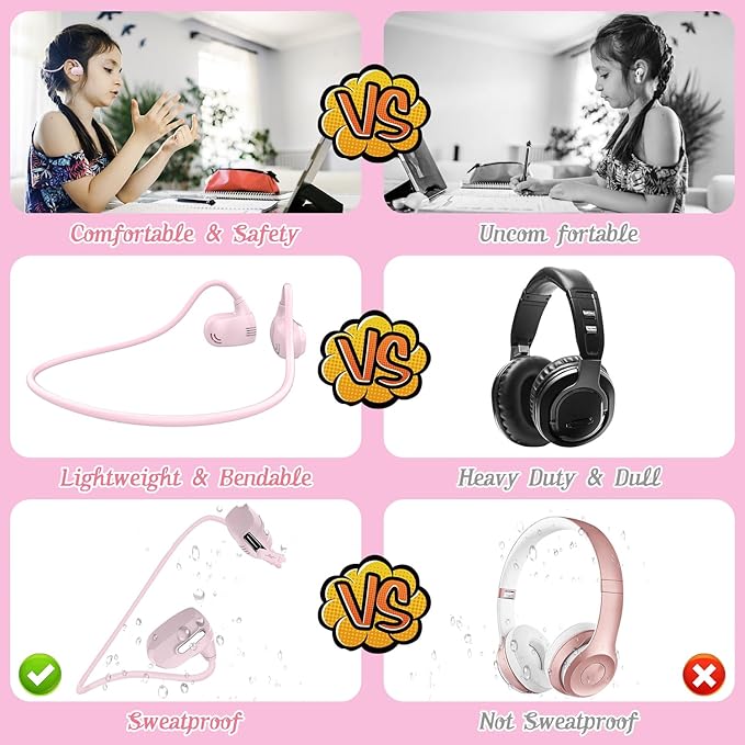 BANIGIPA Kids Headphones, Open Ear Headphones Comfortable for Teens Child Boys Girls, Wireless Bluetooth 5.4 Headset w/Mic for School/Tablet/Travel, 13g Ultra-Light, Protect Hearing, 10H Playtime