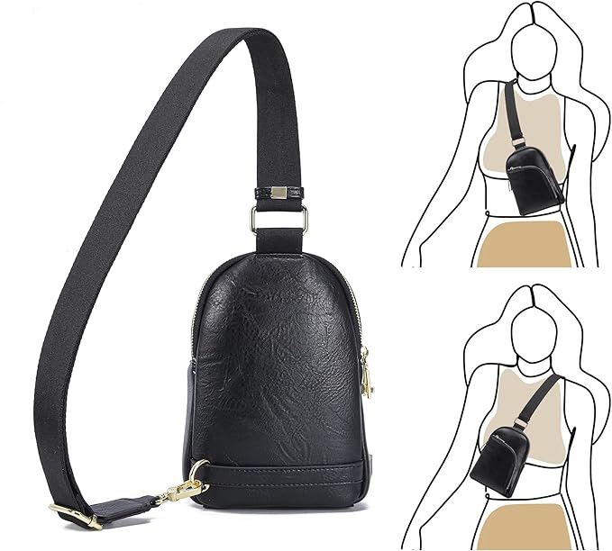 INICAT RFID Blocking Sling Bag Leather Crossbody Bags for Women Fanny Pack Cross Body for Woman Chest Bag for Travel 1.9L