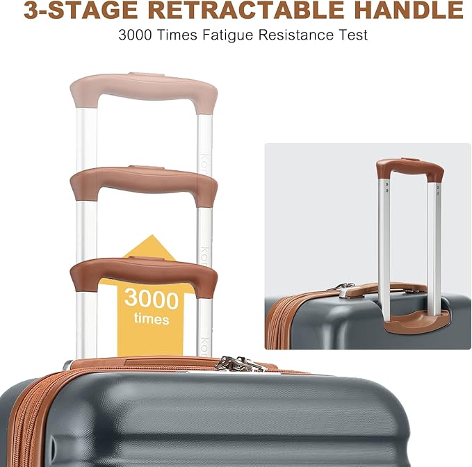 Kono Airline Approved Carry On Luggage 22x14x9 inches, with TSA Lock, 20 Inch Expandable Lightweight Hardshell Suitcase (Grey brown, Suitable for 1-3 Days of Travel)