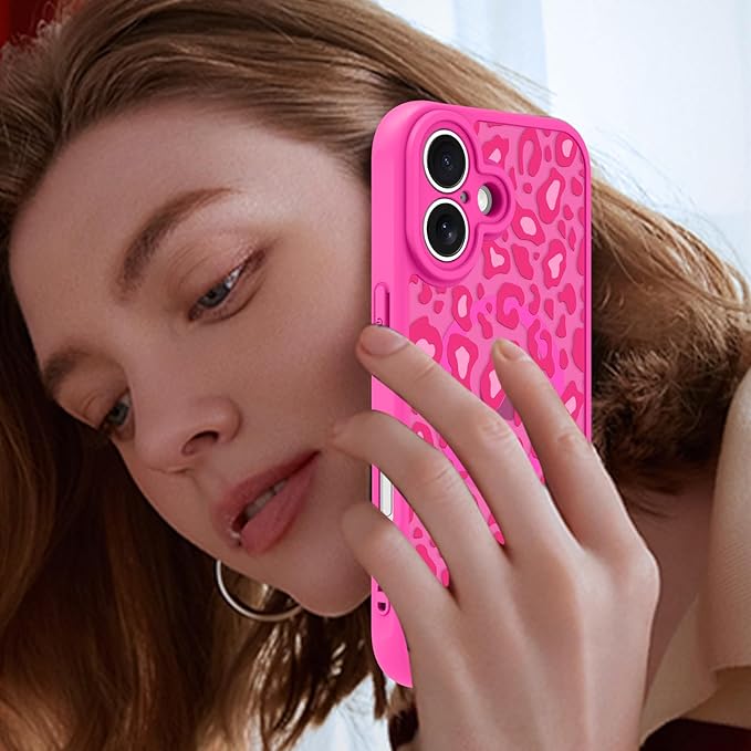 KANGHAR Case for iPhone 16 Plus Hot Pink Leopard Printed Pattern Cute Cheetah [Compatible with Magsafe] Protective Magnetic Case for Girls Women 6.7"