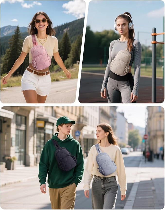 Wandering Nature Sling Bag for Women Lightweight Quilted Crossbody Bag Fits for 11" Tablet with Breathable Back Panel Anti Theft Pocket Padded Strap USB Charge Port, Ideal for Travel, Daily Use