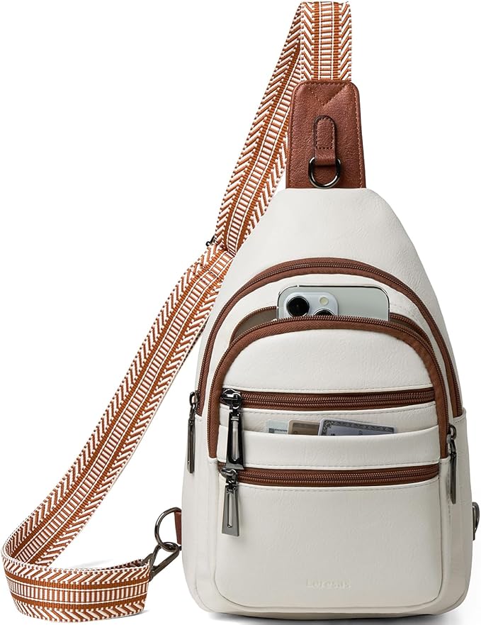 Sling Bag for Women Crossbody Bags Fanny Pack Sling Purse Backpack Vegan Leather Shoulder Bag Travel Anti Theft Beige