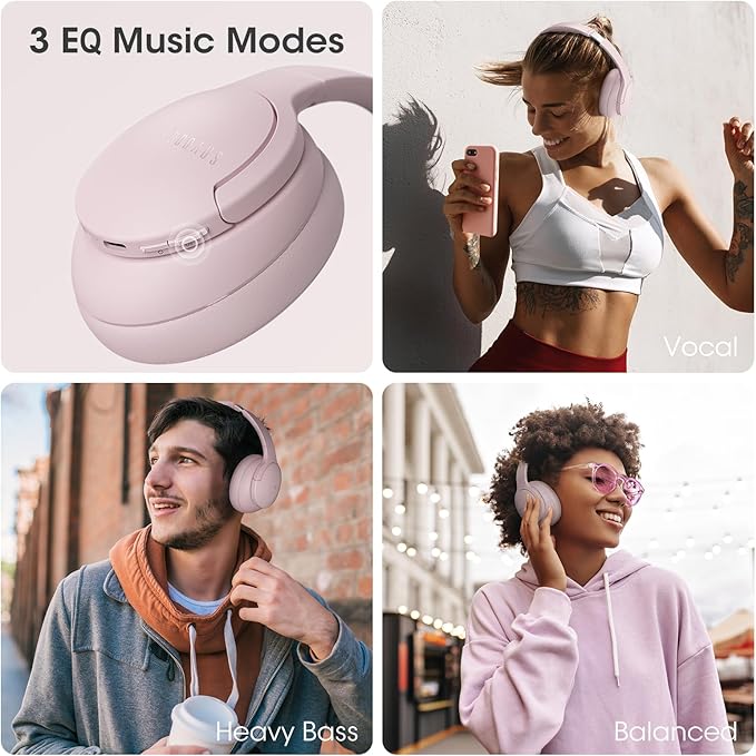 DOQAUS Upgrade Bluetooth Headphones Over Ear, 90H Playtime BT 5.3 Wireless Headphone EQ Modes, Built-in HD Mic, HiFi Stereo Sound, Deep Bass, Memory Foam Cups for Phone/PC&Travel/Gym/Workout