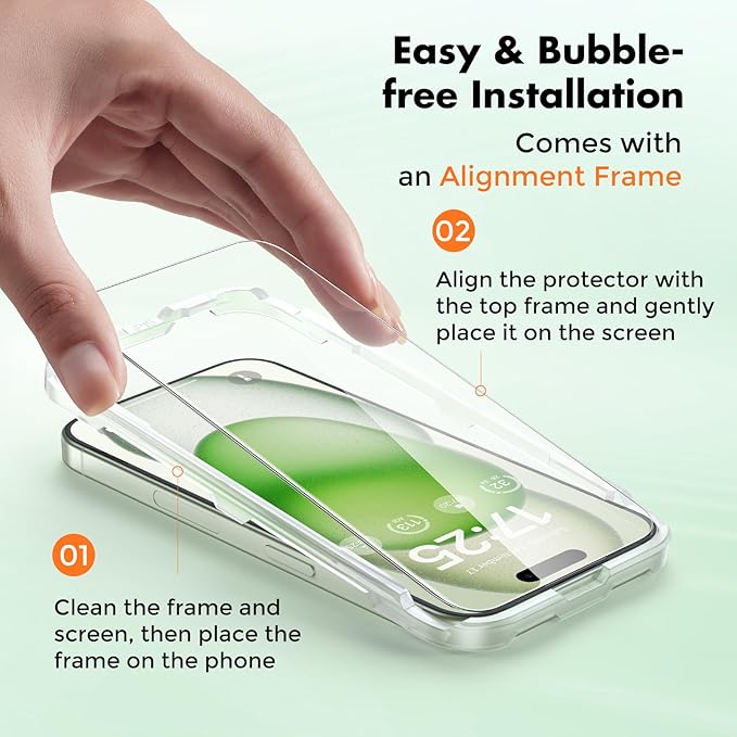 UNBREAKcable 4-Pack Screen Protector for iPhone 15 Plus, Double Shatterproof Tempered Glass [Easy Installation Frame] [9H Hardness] [99.99% HD Clear] [Case Friendly] for iPhone 6.7 inch