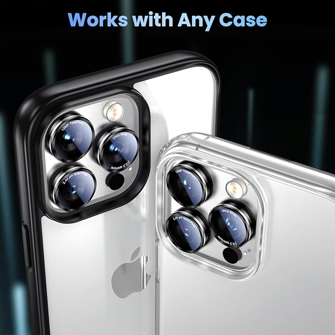 Uyiton for iPhone 17 Pro Max/17 Pro/16 Pro Max/16 Pro/15 Pro Max/15 Pro/14 Pro Max/14 Pro Camera Lens Protector - Military-Grade Tempered Glass Metal Camera Cover, Easy to Install, Black+Silver