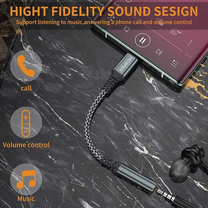 2-Pack USB Type C to 3.5mm Female Adapter,USB C to Aux Audio Dongle Cable Cord Headphone Jack Compatible with iPhone 17/16 Pro Max/15 Pro,Samsung Galaxy S25 S24 S23 S22 Ultra,iPad Pro MacBook