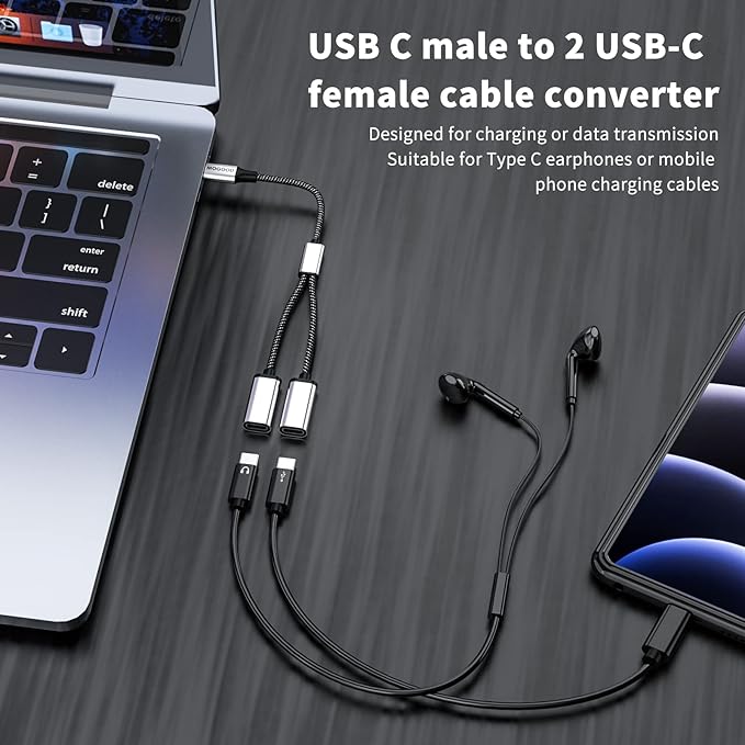 MOGOOD USB C to Dual USB C Female Adapter, 2 Ports, Not for Monitor and Charging, Incredibly Durable, Super Fit, 5V/0.9A Power Output