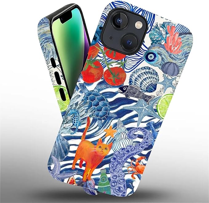 Case for iPhone 14 Plus,Leopard Cherry Shell Aesthetics for Woman Men Full Body Protective Cover Shockproof 2 in 1 Silicone + Hard PC Case for iPhone 14 Plus