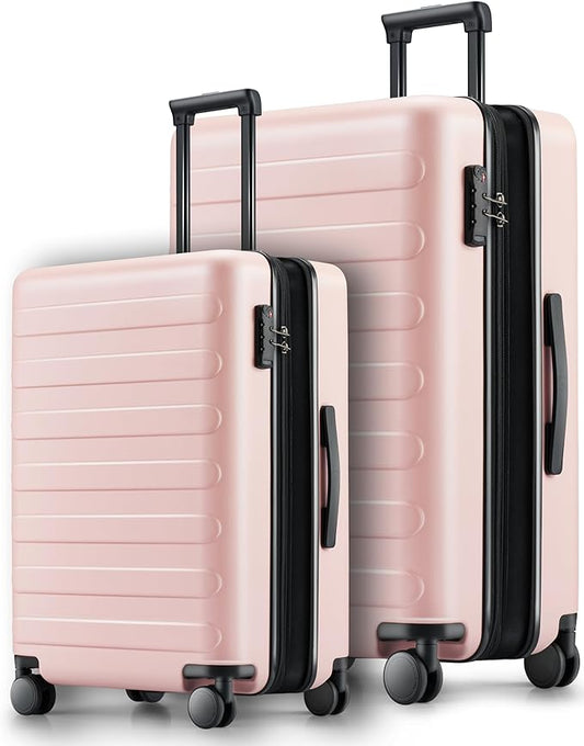 NINETYGO Luggage Sets 2 Piece, Carry On Luggage Airline Approved, Large Checked Luggage with Smooth Spinner Wheels, Expandable, Hard Shell PC Suitcase Sets, TSA Approved, 20in/28in (Pink, Rhine Max)