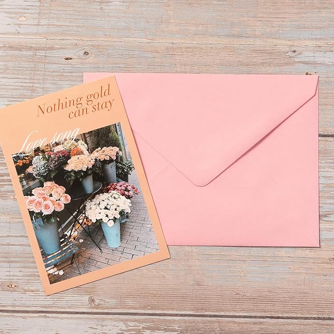 Wishop 25 Pieces A7 Colored Envelopes with Cards and Stickers Set 5 Colors for Weddings, Invitations, Birthday, Baby Shower, 5x7 inches (Pink 5Colors)