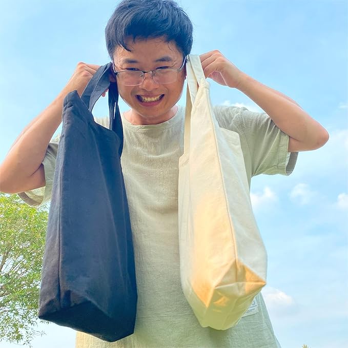 Koolmox 6-Pack 13.5x13.5x3.5 Tote Bags with Zipper, Reinforced Handles and Widen Bottom, Canvas Tote Bag, Grocery Shopping Beach Reusable Totes Bags Vacation Bag Solid Beige Book Bag for Crafts Paint