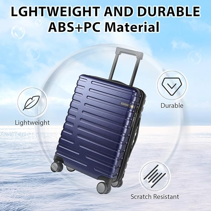 EMPSIGN Carry On Luggage with Spinner Wheels, Hard Shell Carry-On Expandable Suitcase 21x14x9 Airline Approved & Built-in TSA Lock, Durable Travel Rolling Suitcase, Carry-On 20-Inch, Navy