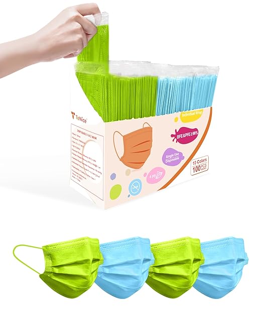 Face Masks Disposable 100 Pack, 4 Ply ASTM Level 3 Medical Grade, FSA/HSA Eligible, Breathable for Adult Outdoor Protection, Individually Wrapped for Home, School & Office, Tropical Lagoon