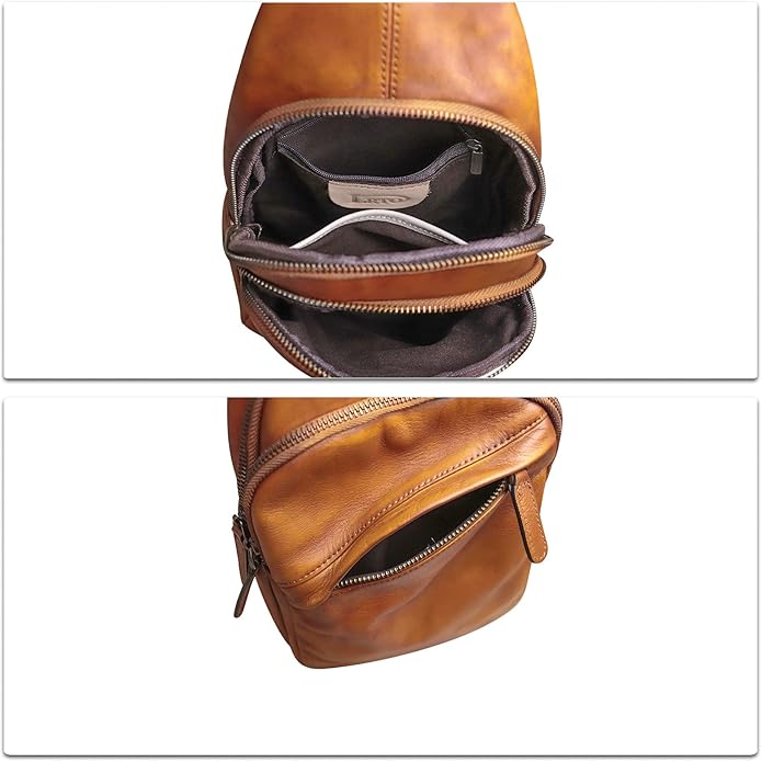 Genuine Leather Silng Bag for Men and Women Vintage Leather Sling Backpack Fashion Shoulder Crossbody Bag Chest Purse