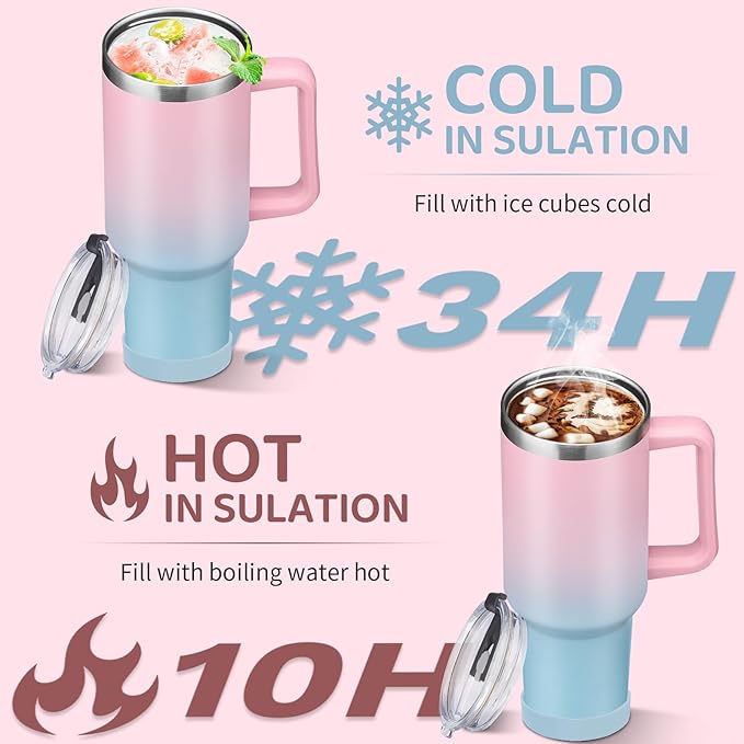 BENZZO Tumbler with Lid and Straw 40oz Stainless Steel Hydro Tumblers with Protective Boot & Double Threaded Cap, Thermal Travel Coffee Mug Flask Keeps Cold-34 Hrs for Camping Office, Double Wall