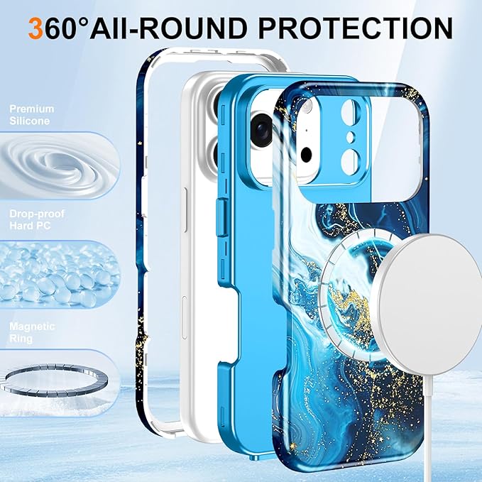 Btscase for iPhone 17 Pro Max Case [Compatible with Magsafe] [Military-Grade Drop Protection] Slim Anti-Scratch Smooth Touch TPU Bumper Shockproof Magnetic Phone Case for Women Girls Men, Deep Blue