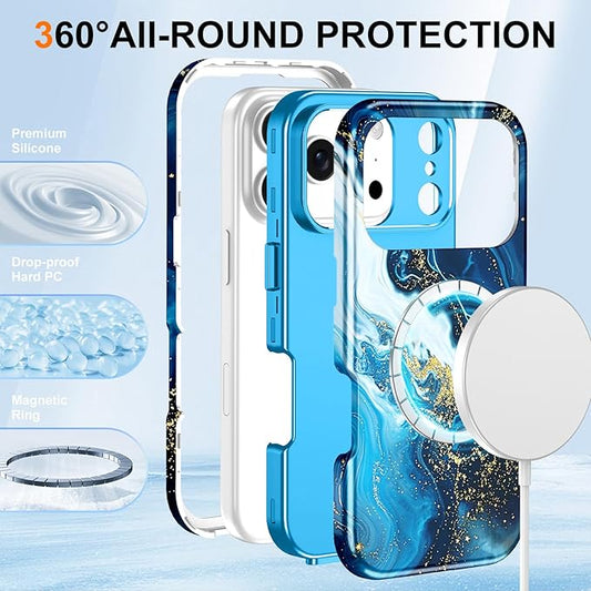 Btscase for iPhone 17 Pro Max Case [Compatible with Magsafe] [Military-Grade Drop Protection] Slim Anti-Scratch Smooth Touch TPU Bumper Shockproof Magnetic Phone Case for Women Girls Men, Deep Blue