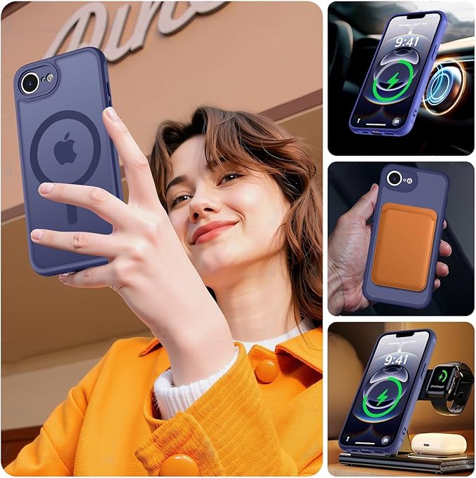 MOCCA Strong Magnetic for iPhone 16e Case [Compatible with Magsafe] [Full Camera Protection] Slim Translucent Matte Shockproof Cover for iPhone 16e Phone Case 6.1'',Deep Blue