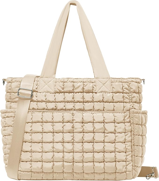 Yarnic Large Puffer Tote Bag for Women, Lightweight 21L Bag with 7 Pockets for School, Travel, Work, Gym Overnight Use