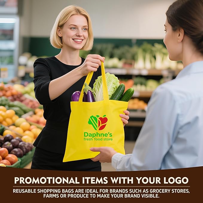 YEEHAW Custom Tote Bags 100pcs,Non-woven Bag with Logo, Custom Reusable Bags with Durable Handle, Ideal for Grocery Shopping, Gifts Wrapping & Travel