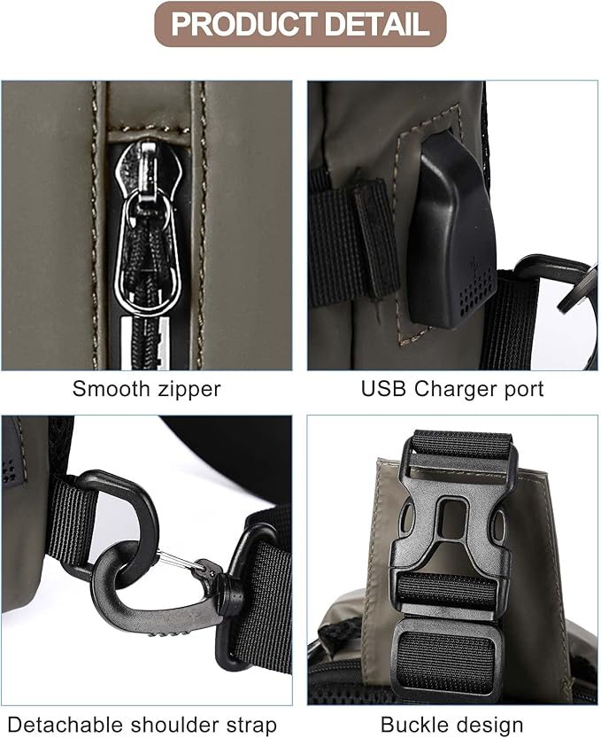 Khaki Sling Crossbody Backpack Shoulder Messenger Bag for Men, Mini Anti Theft One Strap Motorcycle Backpack Sling Tactical Chest Bag for Hiking Walking Biking Travel Cycling