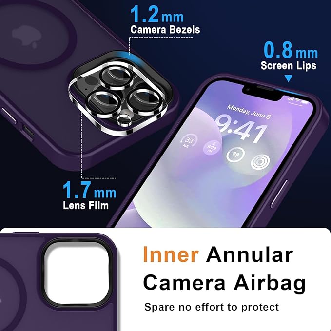 MOCCA Strong Magnetic for iPhone 12 Pro Max Case,[Compatible with Magsafe][Glass Screen Protector+Camera Lens Protector] Slim Thin Shockproof Cover Phone Case for iPhone 12 Pro Max 6.7", Deep Purple