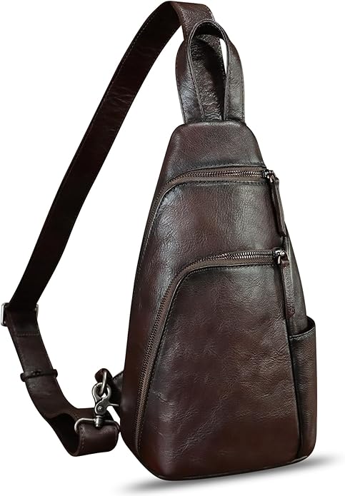 Genuine Leather Silng Bag for Men and Women Vintage Leather Sling Backpack Purse Shoulder Crossbody Bag Chest Bag