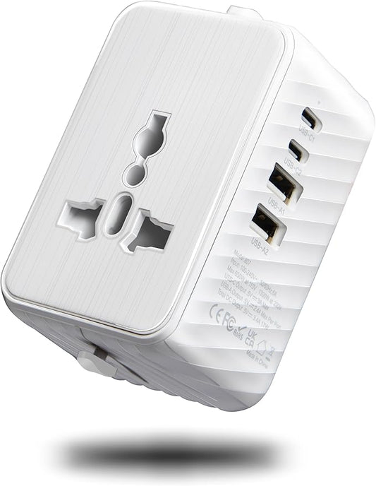 Universal Travel Plug Adapter Worldwide with 2 USB C and 2 USB A Ports, Travel Accessories Travel Charger International Travel Adapter Plug Travel Essentials USA to UK Europe Australia (White, 17W)