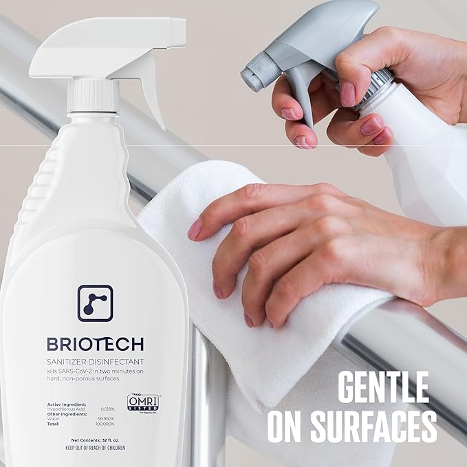 BRIOTECH Sanitizer Disinfectant Hypochlorous, Kill 99.99% of Viruses & Bacteria, Control Mold, Eliminate Odor, Gentle for Nursery & Play Rooms, Food Contact Surface Sanitizer, 1 Gallon Refill